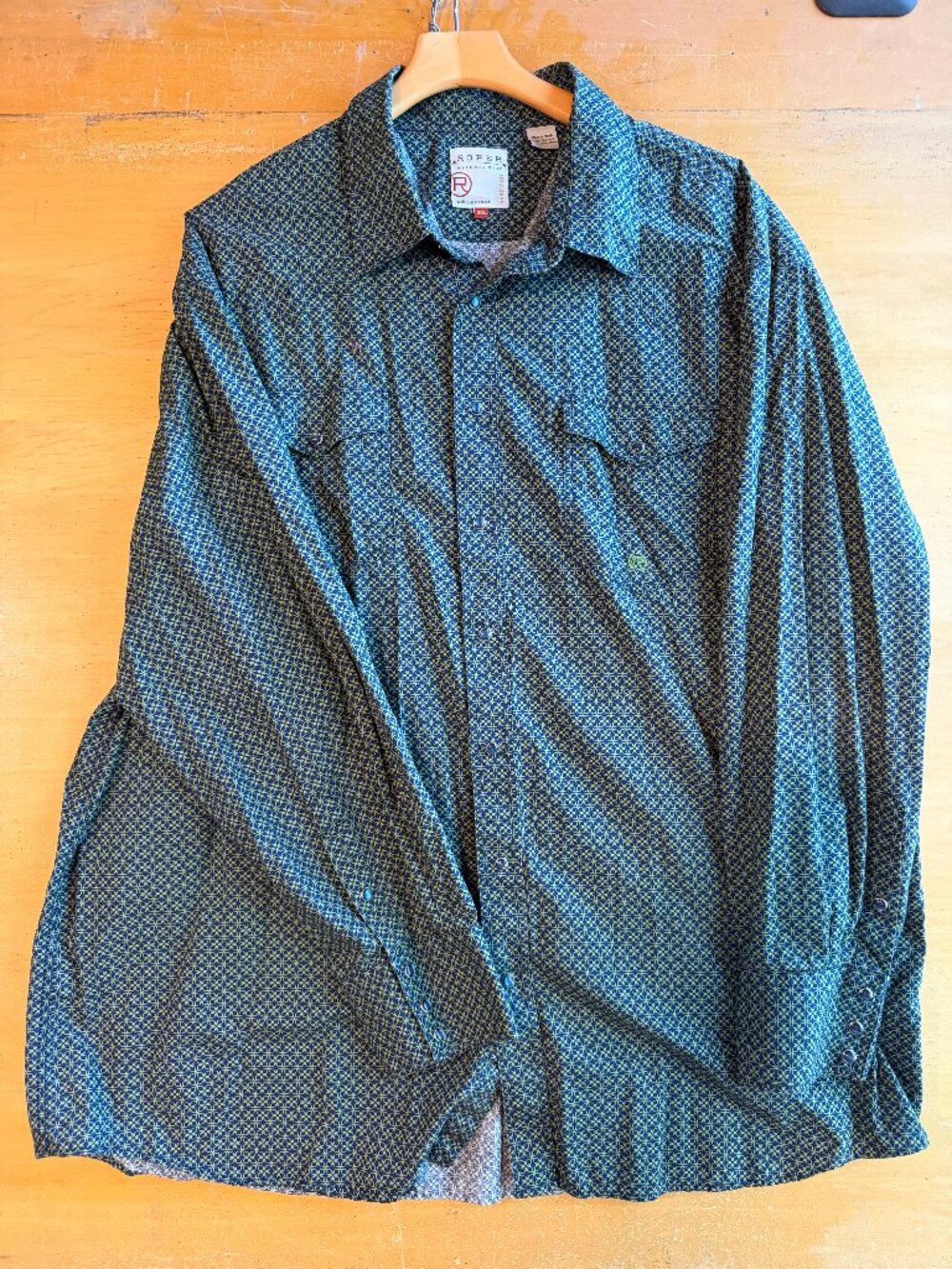 Roper Long Sleeve Green and Blue Pearl Snap Shirt 3XL